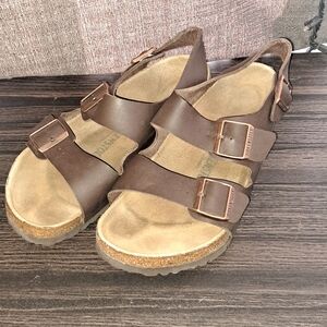 Birkenstock Brown Triple Buckle Leather Sandals
